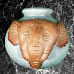 Siam Celadon Handmade Elephant Vase Jar Wood Ash Glaze Made in Thailand